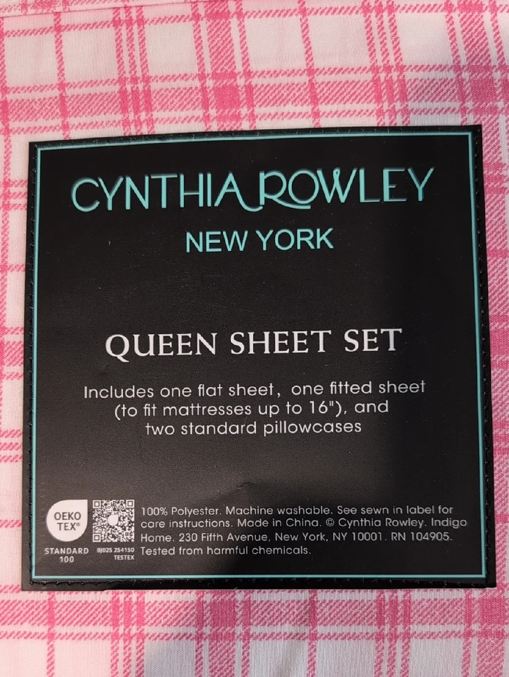 Cynthia Rowley Pink Plaid Queen Sheet Set
